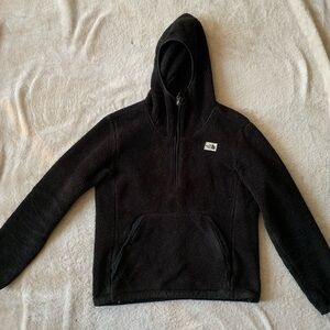 The North Face, black fuzzy, quarter zip hoodie.